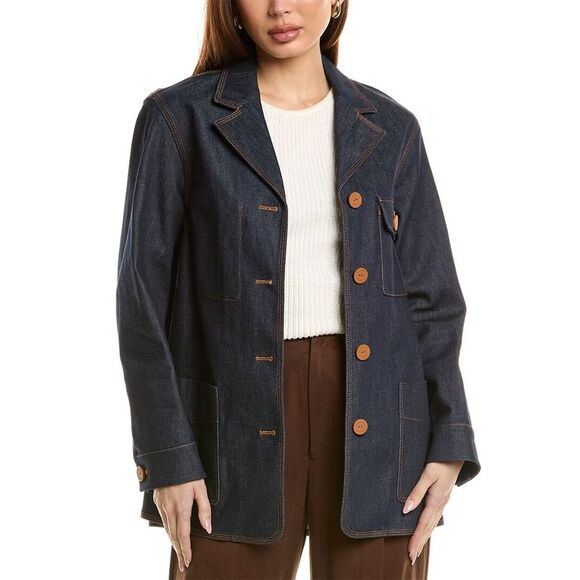 Lafayette 148 New York WomensNotched Collar Chore Jacket, Blue